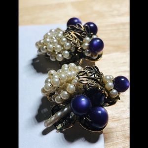 Vintage earrings seed pearl cluster w/purple beads